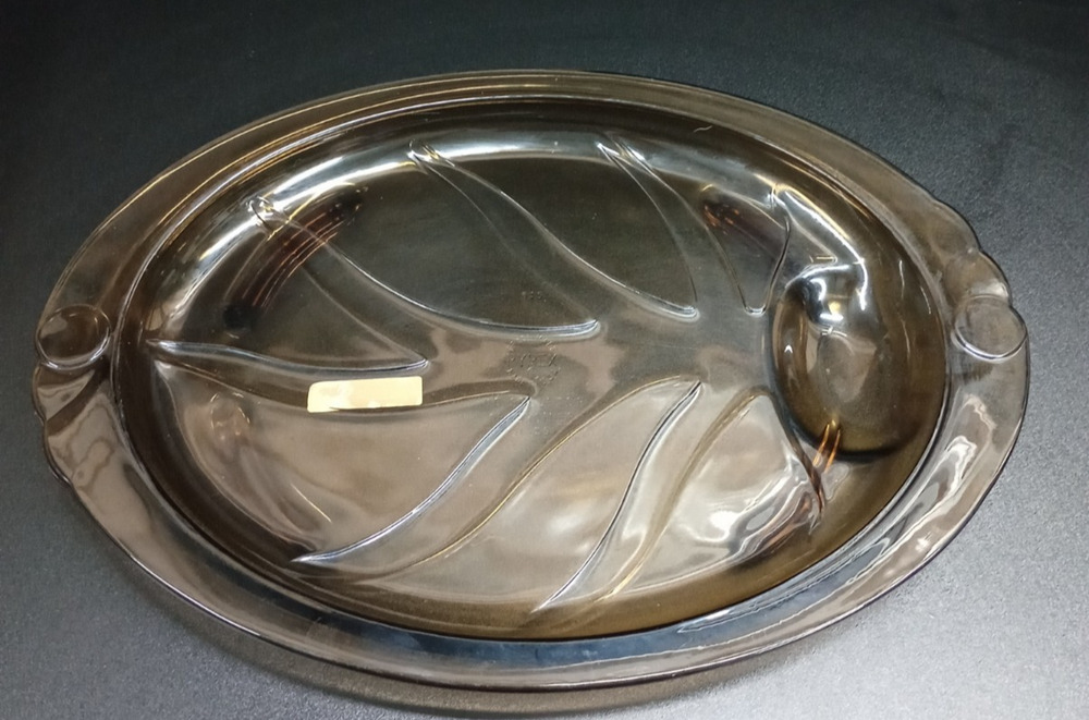 Vtg 70s Pyrex Fireside Platter 815 Amber Brown Footed Welled Tree of Life Retro